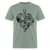 Zen Year of the Snake Tattoo Style Line Art T-Shirt - sage