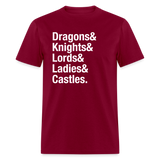 Dragons Knights Ampersand Fantasy Medieval Unisex T-Shirt - burgundy