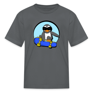 Cool Penguin on a Skateboard Extreme Sports Kids' T-Shirt - charcoal