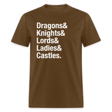 Dragons Knights Ampersand Fantasy Medieval Unisex T-Shirt - brown