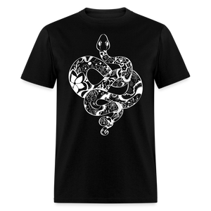 Zen Year of the Snake Tattoo Style Line Art T-Shirt - black