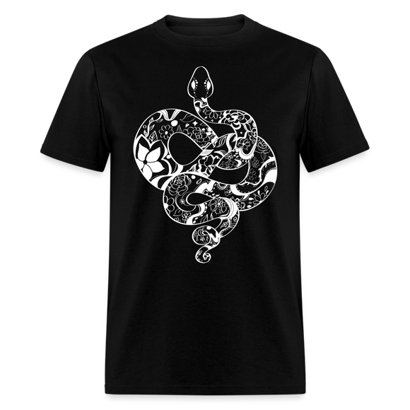 Zen Year of the Snake Tattoo Style Line Art T-Shirt - black
