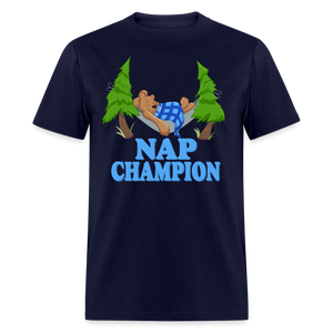 Nap Champion Bear Sleeping Funny T-Shirt - navy