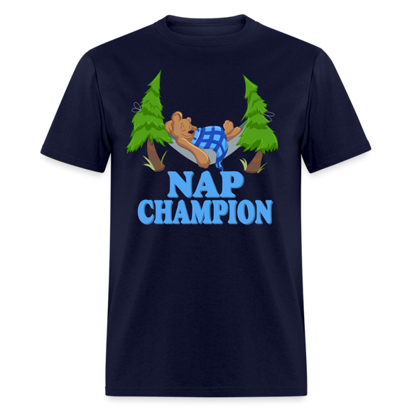 Nap Champion Bear Sleeping Funny T-Shirt - navy