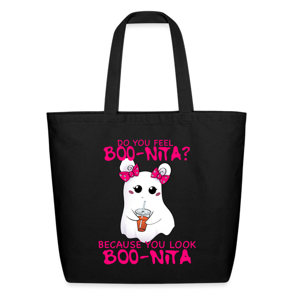 Spooky Cute Ghost Halloween Treat Eco-Friendly Cotton Tote Bag - black