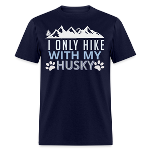 Mountain Trail Hiking with Husky Unisex T-Shirt - navy