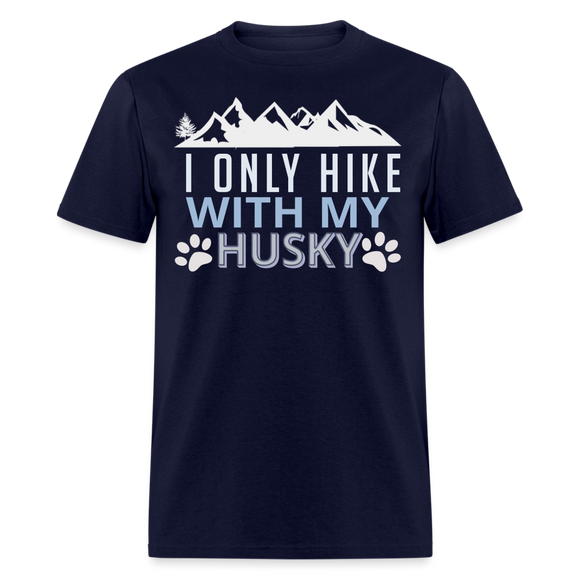 Mountain Trail Hiking with Husky Unisex T-Shirt - navy