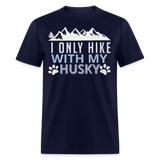 Mountain Trail Hiking with Husky Unisex T-Shirt - navy
