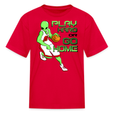 Alien Playing Basketball Game Kid’s T-Shirt - red