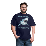 Men’s Funny First of All Angry Shark T-shirt - navy