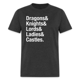 Dragons Knights Ampersand Fantasy Medieval Unisex T-Shirt - heather black