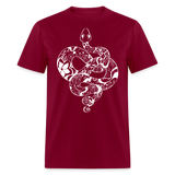 Zen Year of the Snake Tattoo Style Line Art T-Shirt - burgundy
