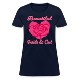 Beautiful Inside and Out Rose Heart T-Shirt - navy