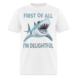 Men’s Funny First of All Angry Shark T-shirt - white
