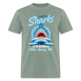I Love Sharks Beach Humor Ocean Wear Unisex T-Shirt - sage