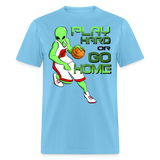 Alien Playing Basketball Game T-Shirt - aquatic blue