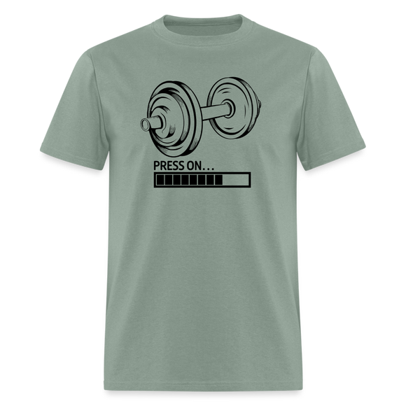 Barbell Press On Fitness Training Gym Workout Unisex T-Shirt - sage