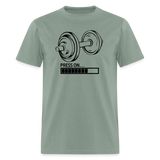 Barbell Press On Fitness Training Gym Workout Unisex T-Shirt - sage