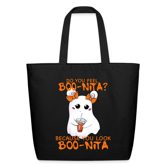 Spooky Cute Ghost Halloween Treat Eco-Friendly Cotton Tote Bag - black