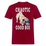 Chaotic Good Pug with D20 Die RPG Gamer Unisex T-Shirt - dark red