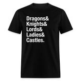 Dragons Knights Ampersand Fantasy Medieval Unisex T-Shirt - black