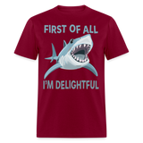Men’s Funny First of All Angry Shark T-shirt - burgundy
