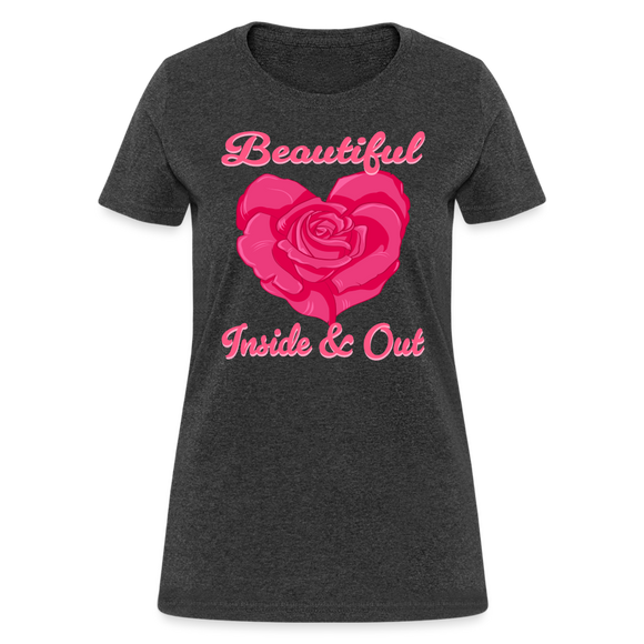 Beautiful Inside and Out Rose Heart T-Shirt - heather black