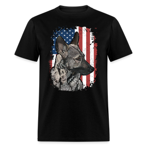 Patriotic Sable German Shepherd American Flag Unisex T-Shirt - black