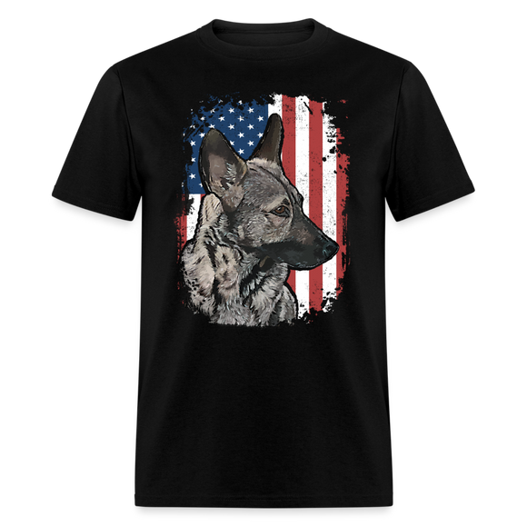 Patriotic Sable German Shepherd American Flag Unisex T-Shirt - black