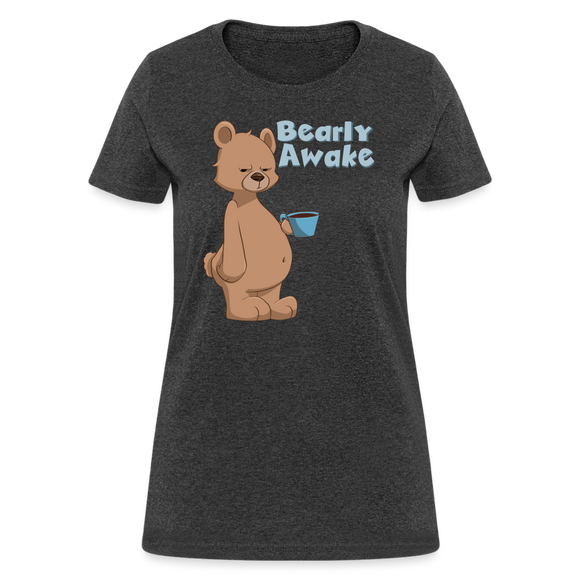 Funny Tired Bear Coffee Morning T-Shirt - heather black