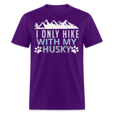 Mountain Trail Hiking with Husky Unisex T-Shirt - purple