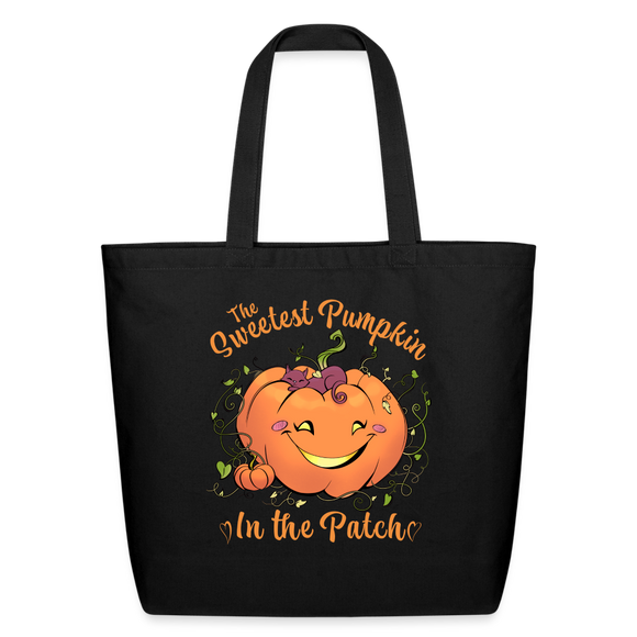 Sweet Pumpkin Patch Art Eco-Friendly Cotton Tote Treat Bag - black