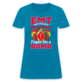 EMT EMS Firefighter Paramedic First Responder Ladies T-Shirt - turquoise