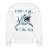 Funny Delightful Angry Shark Crewneck Sweatshirt - white