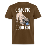 Chaotic Good Pug with D20 Die RPG Gamer Unisex T-Shirt - brown