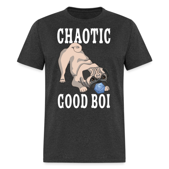 Chaotic Good Pug with D20 Die RPG Gamer Unisex T-Shirt - heather black