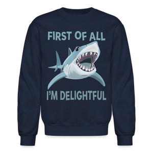 Funny Delightful Angry Shark Crewneck Sweatshirt - navy