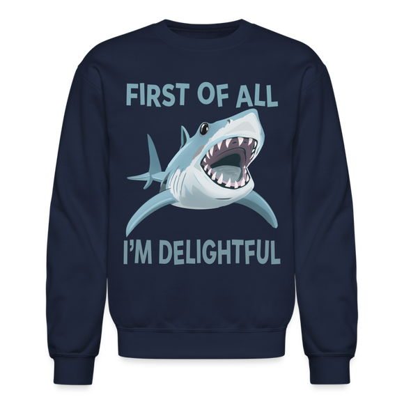 Funny Delightful Angry Shark Crewneck Sweatshirt - navy