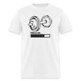 Barbell Press On Fitness Training Gym Workout Unisex T-Shirt - white