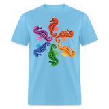 Whimsical Rainbow Seahorse Painting Unisex T-Shirt - aquatic blue