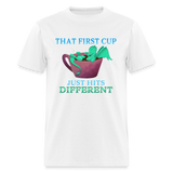 First cup of coffee Cute Dragon Bathing in Coffee Unisex Classic T-Shirt - white
