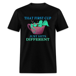 First cup of coffee Cute Dragon Bathing in Coffee Unisex Classic T-Shirt - black
