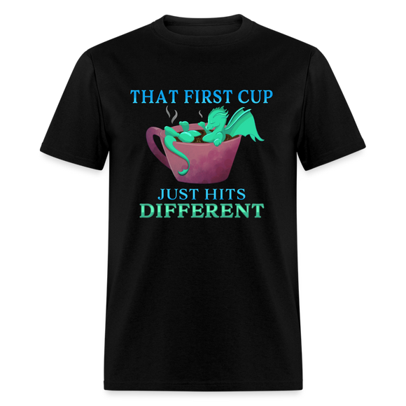 First cup of coffee Cute Dragon Bathing in Coffee Unisex Classic T-Shirt - black
