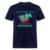First cup of coffee Cute Dragon Bathing in Coffee Unisex Classic T-Shirt - navy