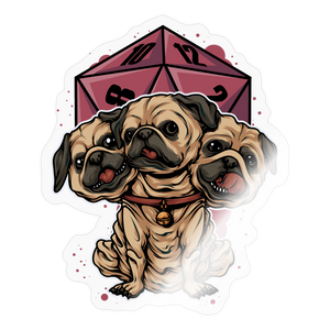 D20 Pug Cerberus Role Playing Gamer DM Sticker - transparent glossy