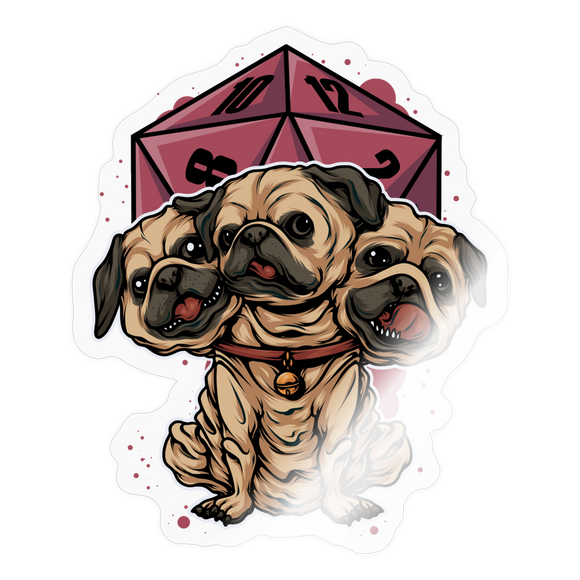 D20 Pug Cerberus Role Playing Gamer DM Sticker - transparent glossy