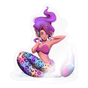 Pretty Rainbow Leopard Mermaid with Music headphones Sticker - transparent glossy