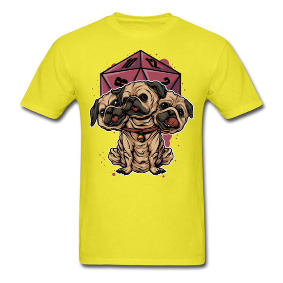 Pug Cerberus D20 Dice Greek Mythology Tabletop RPG Gamer Unisex T-Shirt - yellow