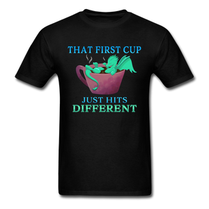 First cup of coffee Cute Dragon Bathing in Coffee Unisex Classic T-Shirt - black
