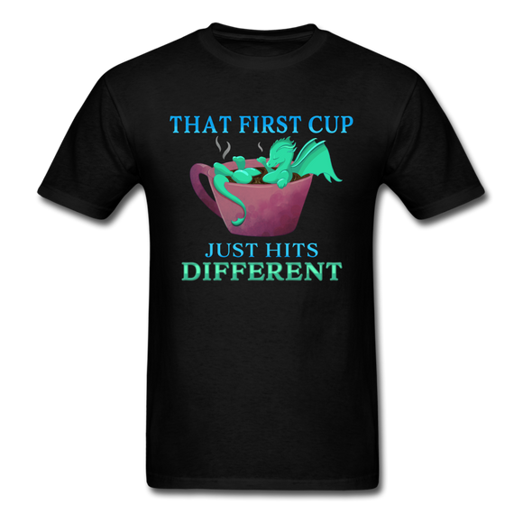 First cup of coffee Cute Dragon Bathing in Coffee Unisex Classic T-Shirt - black